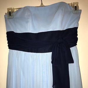 Long beautiful light blue dress with navy blue